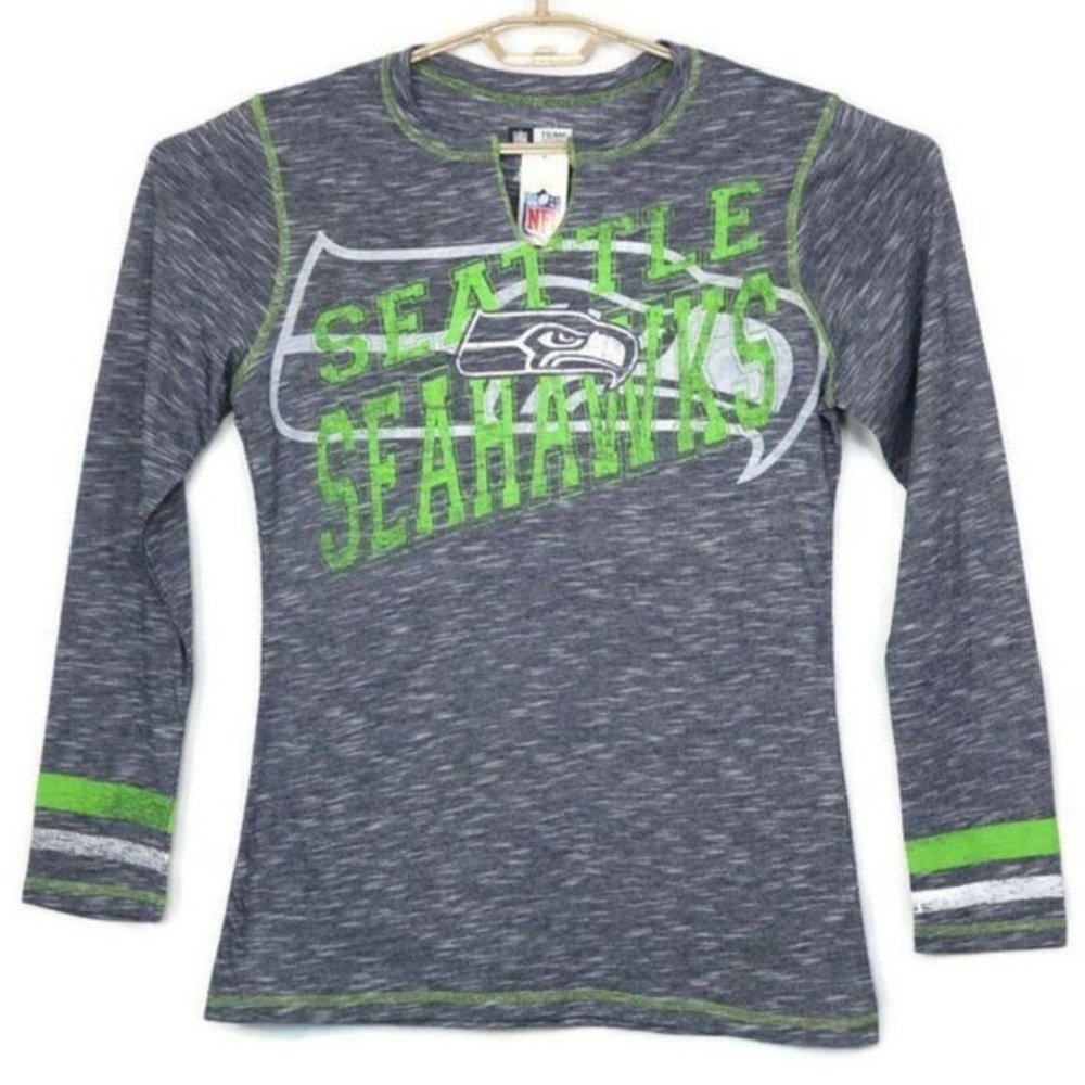 Seattle Seahawks NFL Football Shirt T-Shirt V-Neck Long Sleeve Blue L‎ Large